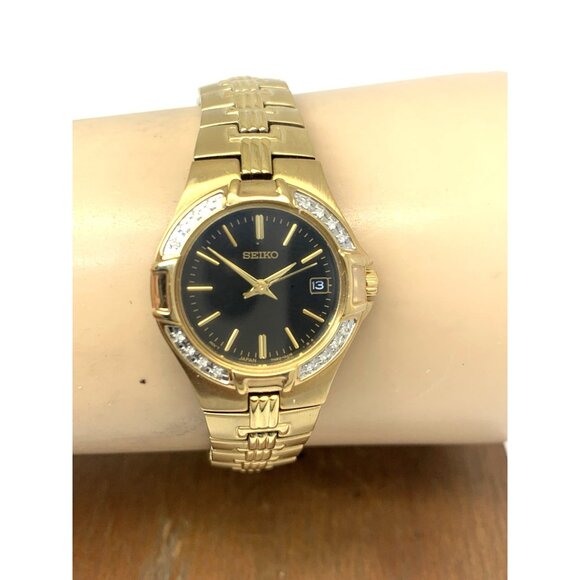 Seiko Women\'s Watch SXDA44 Quartz Diamond Black Dial Gold Stainless Steel 25mm main image 9